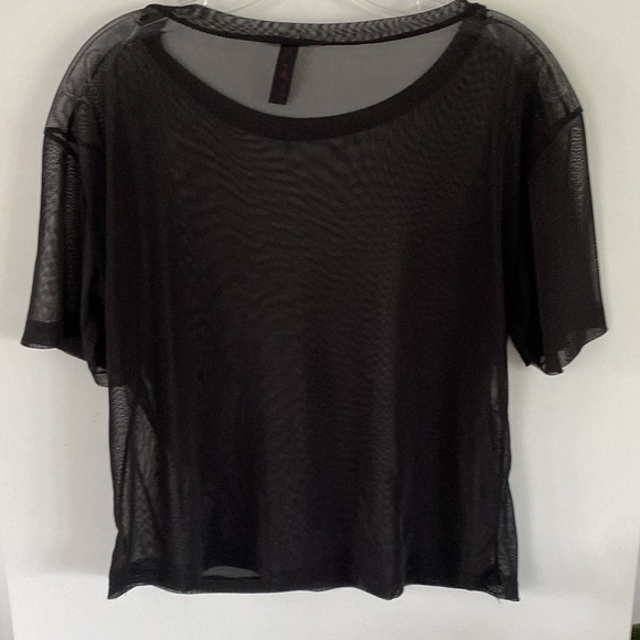 SIYI BABY black stretch sheer mesh short sleeve tee layers L - Picture 2 of 4